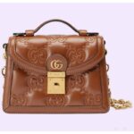 Gucci Women GG Matelassé Small Top Handle Bag Brown Leather Double G