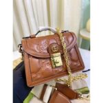 Gucci Women GG Matelassé Small Top Handle Bag Brown Leather Double G - Imagen 2
