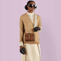 Gucci Women GG Matelassé Small Top Handle Bag Brown Leather Double G