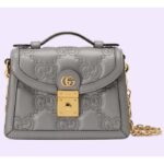 Gucci Women GG Matelassé Small Top Handle Bag Dusty Grey Leather Double G