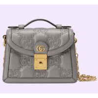 Gucci Women GG Matelassé Small Top Handle Bag Dusty Grey Leather Double G (11)