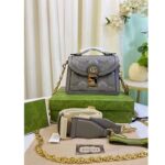 Gucci Women GG Matelassé Small Top Handle Bag Dusty Grey Leather Double G - Imagen 4