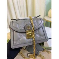 Gucci Women GG Matelassé Small Top Handle Bag Dusty Grey Leather Double G (11)