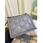 Gucci Women GG Matelassé Small Top Handle Bag Dusty Grey Leather Double G - Imagen 5