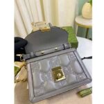 Gucci Women GG Matelassé Small Top Handle Bag Dusty Grey Leather Double G - Imagen 6