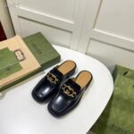 Gucci Women GG Slipper Interlocking G Black Leather Low 2.5 Cm Heel – Image 5