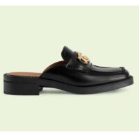 Gucci Women GG Slipper Interlocking G Black Leather Low 2.5 Cm Heel (7)