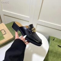 Gucci Women GG Slipper Interlocking G Black Leather Low 2.5 Cm Heel (7)