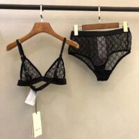 Gucci Women GG Tulle Lingerie Black Embroidered Elastic Stripe A Set Bra Briefs (9)