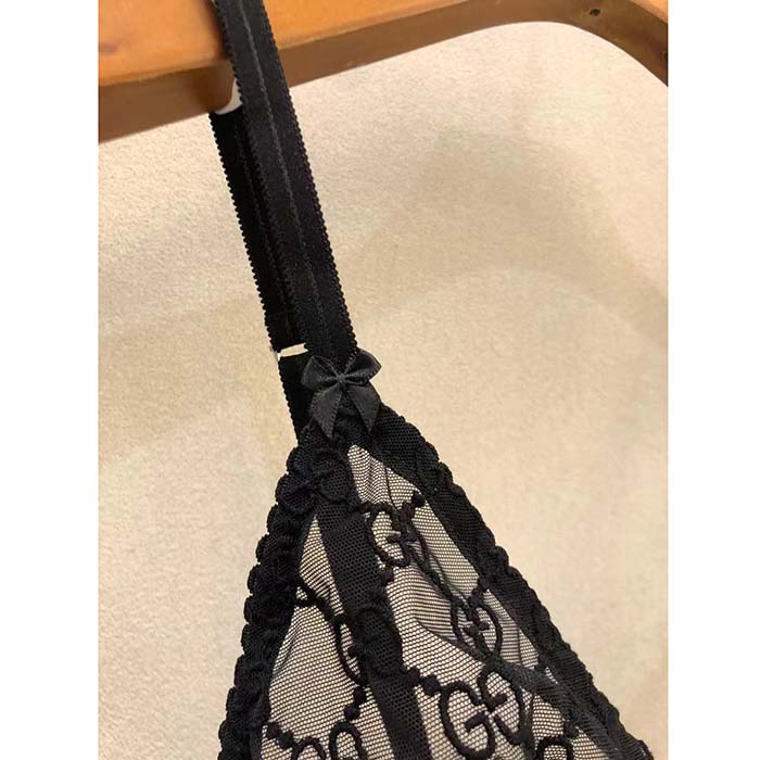 Gucci Women GG Tulle Lingerie Black Embroidered Elastic Stripe A Set Bra Briefs (4)