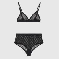 Gucci Women GG Tulle Lingerie Black Embroidered Elastic Stripe A Set Bra Briefs (9)