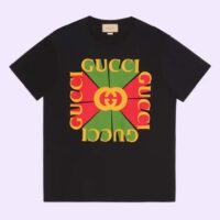 Gucci Women GG Vintage Logo Print T-Shirt Black Cotton Jersey Crewneck Short Sleeves (1)