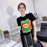 Gucci Women GG Vintage Logo Print T-Shirt Black Cotton Jersey Crewneck Short Sleeves (1)