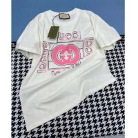 Gucci Women GG Vintage Logo Print T-Shirt Off White Cotton Jersey Crewneck (7)