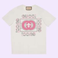 Gucci Women GG Vintage Logo Print T-Shirt Off White Cotton Jersey Crewneck (7)