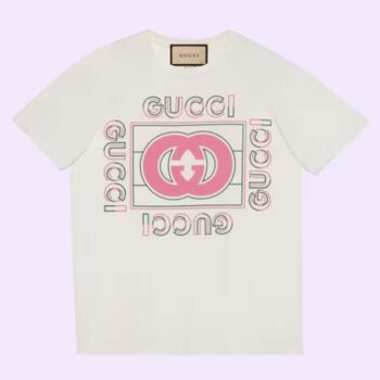Gucci Women GG Vintage Logo Print T-Shirt Off White Cotton Jersey Crewneck