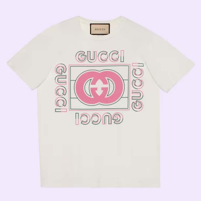 Gucci Women GG Vintage Logo Print T-Shirt Off White Cotton Jersey Crewneck