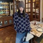 Gucci Women GG Wool Jacquard Sweater Blue Ivory Long Sleeves Crewneck - Image 12