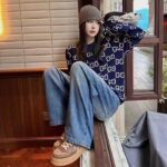 Gucci Women GG Wool Jacquard Sweater Blue Ivory Long Sleeves Crewneck - Image 6