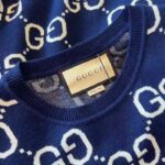 Gucci Men GG Wool Jacquard Sweater Blue Ivory Long Sleeves Crewneck - immagine 4