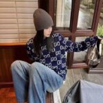 Gucci Women GG Wool Jacquard Sweater Blue Ivory Long Sleeves Crewneck - Image 8