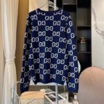 Gucci Men GG Wool Jacquard Sweater Blue Ivory Long Sleeves Crewneck - immagine 2