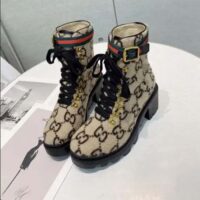 Gucci Women Gucci Zumi GG Wool Ankle Boot Beige Ebony GG Wool (3)