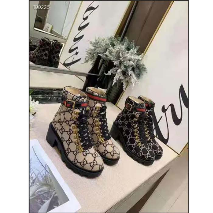 Gucci Women Gucci Zumi GG Wool Ankle Boot Beige Ebony GG Wool (9)