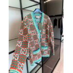 Gucci Men Maxi GG Cotton Cardigan Red Green Long Sleeves V-Neck - Image 4