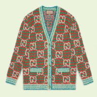 Gucci Women Maxi GG Cotton Cardigan Red Green Long Sleeves V-Neck (7)