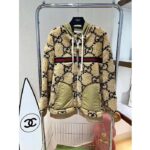 Gucci Men Maxi GG Wool Jersey Jacket Beige Black Polyamide Polyester - Image 3
