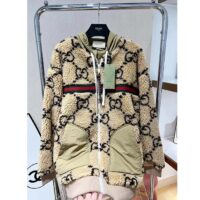 Gucci Women Maxi GG Wool Jersey Jacket Beige Black Polyamide Polyester (4)