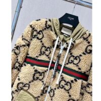 Gucci Women Maxi GG Wool Jersey Jacket Beige Black Polyamide Polyester (4)