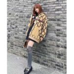 Gucci Women Maxi GG Wool Jersey Jacket Beige Black Polyamide Polyester - Imagen 10