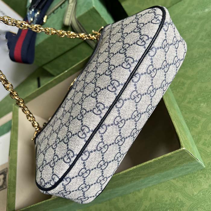 Gucci Women Ophidia GG Small Handbag Beige Blue GG Supreme Canvas Double G (3)