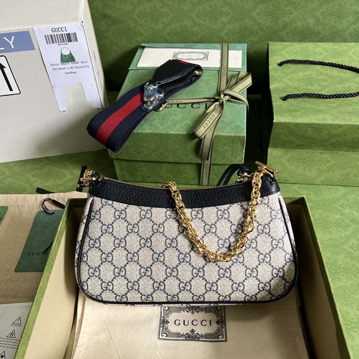 Gucci Women Ophidia GG Small Handbag Beige Blue GG Supreme Canvas Double G (9)