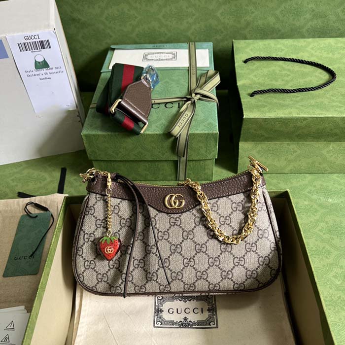 Gucci Women Ophidia GG Small Handbag Beige Ebony GG Supreme Canvas (7)