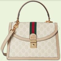 Gucci Women Ophidia GG Small Top Handle Bag Beige White Supreme Canvas (12)