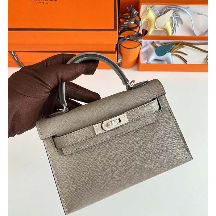 Hermes Women Mini Kelly 20 Bag Epsom Leather Gold Hardware-Grey (10)