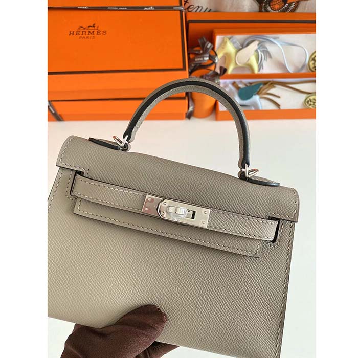 Hermes Women Mini Kelly 20 Bag Epsom Leather Gold Hardware-Grey (2)