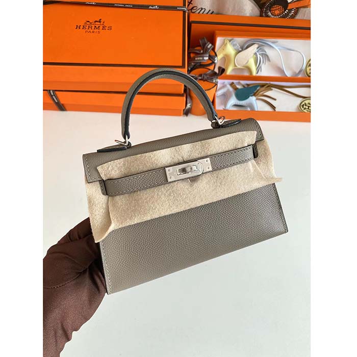 Hermes Women Mini Kelly 20 Bag Epsom Leather Gold Hardware-Grey (4)