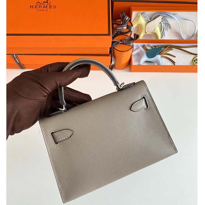 Hermes Women Mini Kelly 20 Bag Epsom Leather Gold Hardware-Grey (5)
