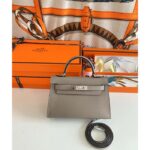 Hermes Women Mini Kelly 20 Bag Epsom Leather Silver Hardware-Grey - Image 4