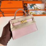 Hermes Women Mini Kelly 20 Bag Epsom Leather Gold Hardware-Pink – Image 4