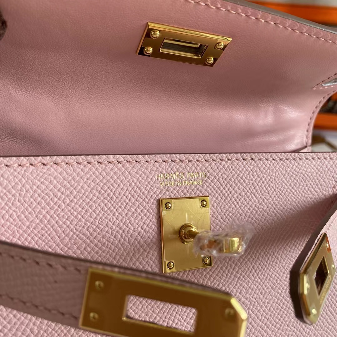 Hermes Women Mini Kelly 20 Bag Epsom Leather Gold Hardware-Pink (10)