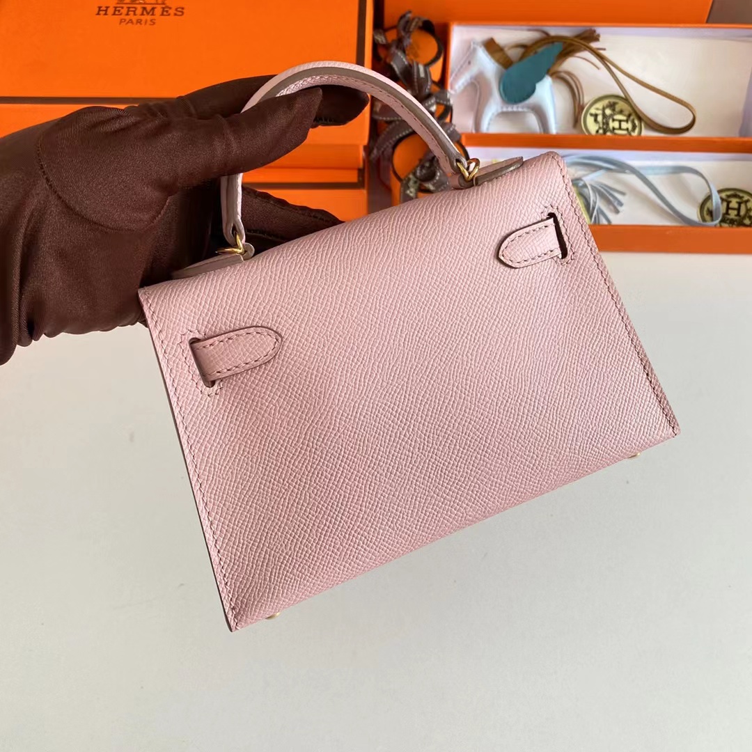 Hermes Women Mini Kelly 20 Bag Epsom Leather Gold Hardware-Pink (2)