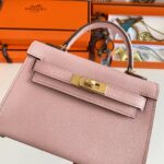 Hermes Women Mini Kelly 20 Bag Epsom Leather Gold Hardware-Pink – Image 5
