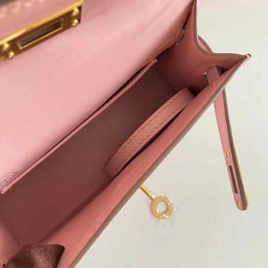 Hermes Women Mini Kelly 20 Bag Epsom Leather Gold Hardware-Pink (4)