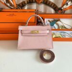 Hermes Women Mini Kelly 20 Bag Epsom Leather Gold Hardware-Pink – Image 2