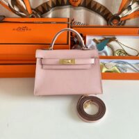 Hermes Women Mini Kelly 20 Bag Epsom Leather Gold Hardware-Pink (8)